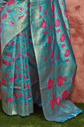 Banarasi Saree Banarasi Chanderi Saree In Cornflower Blue saree online