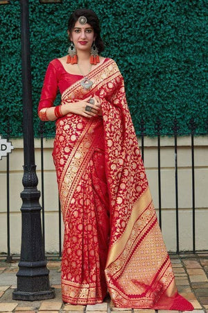 Banarasi Saree In Crimson Red