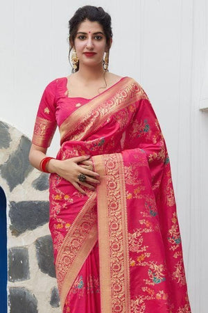 Banarasi Saree In Ruby Pink
