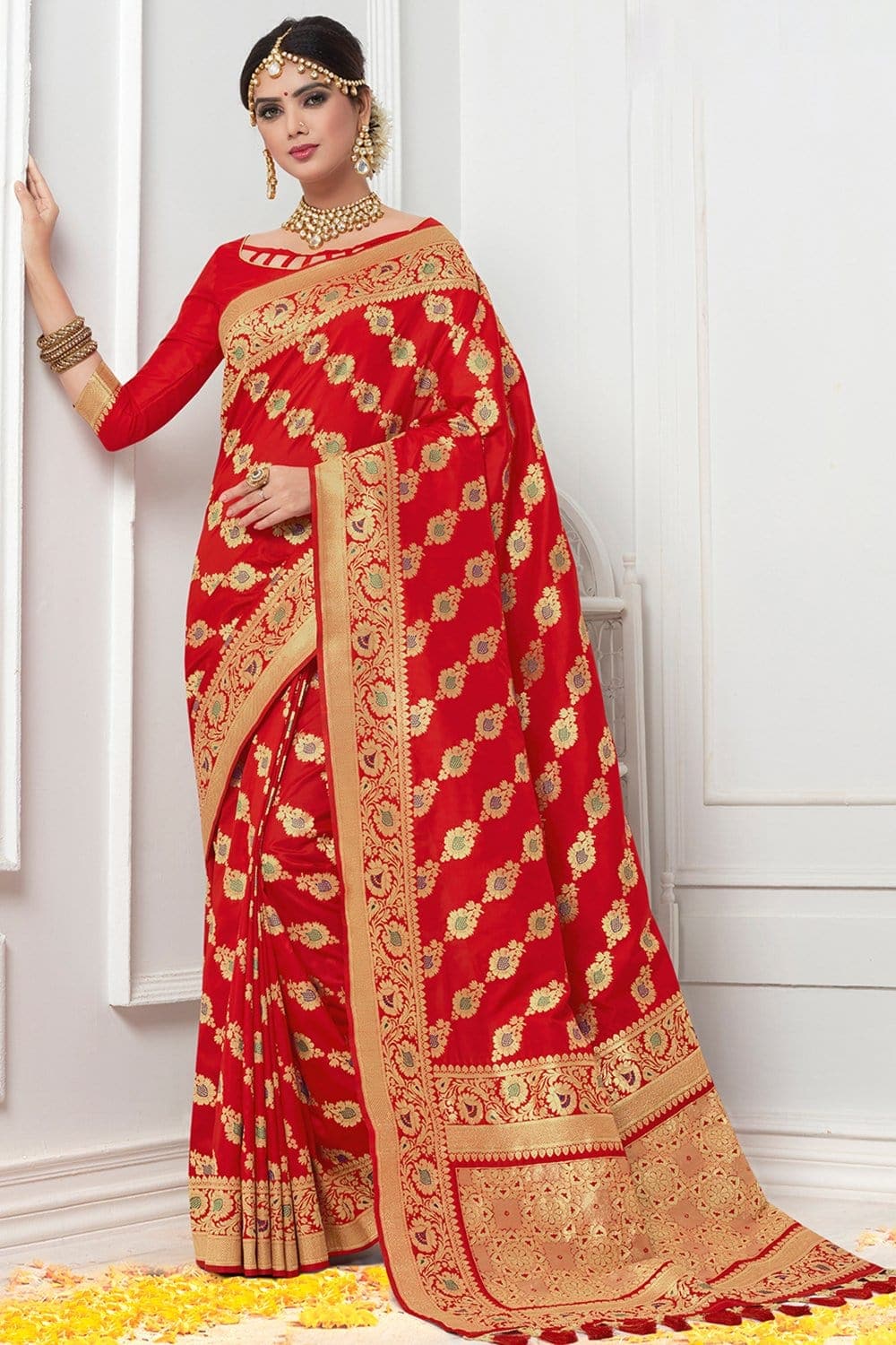 Beautiful carnelian red banarasi  saree - From Wedding sutra collection - Buy online on Karagiri - Free shipping to USA