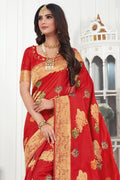 Beautiful cherry red banarasi  saree - From Wedding sutra collection - Buy online on Karagiri - Free shipping to USA
