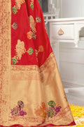 Beautiful cherry red banarasi  saree - From Wedding sutra collection - Buy online on Karagiri - Free shipping to USA