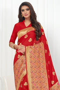 Beautiful crimson red banarasi  saree - From Wedding sutra collection - Buy online on Karagiri - Free shipping to USA