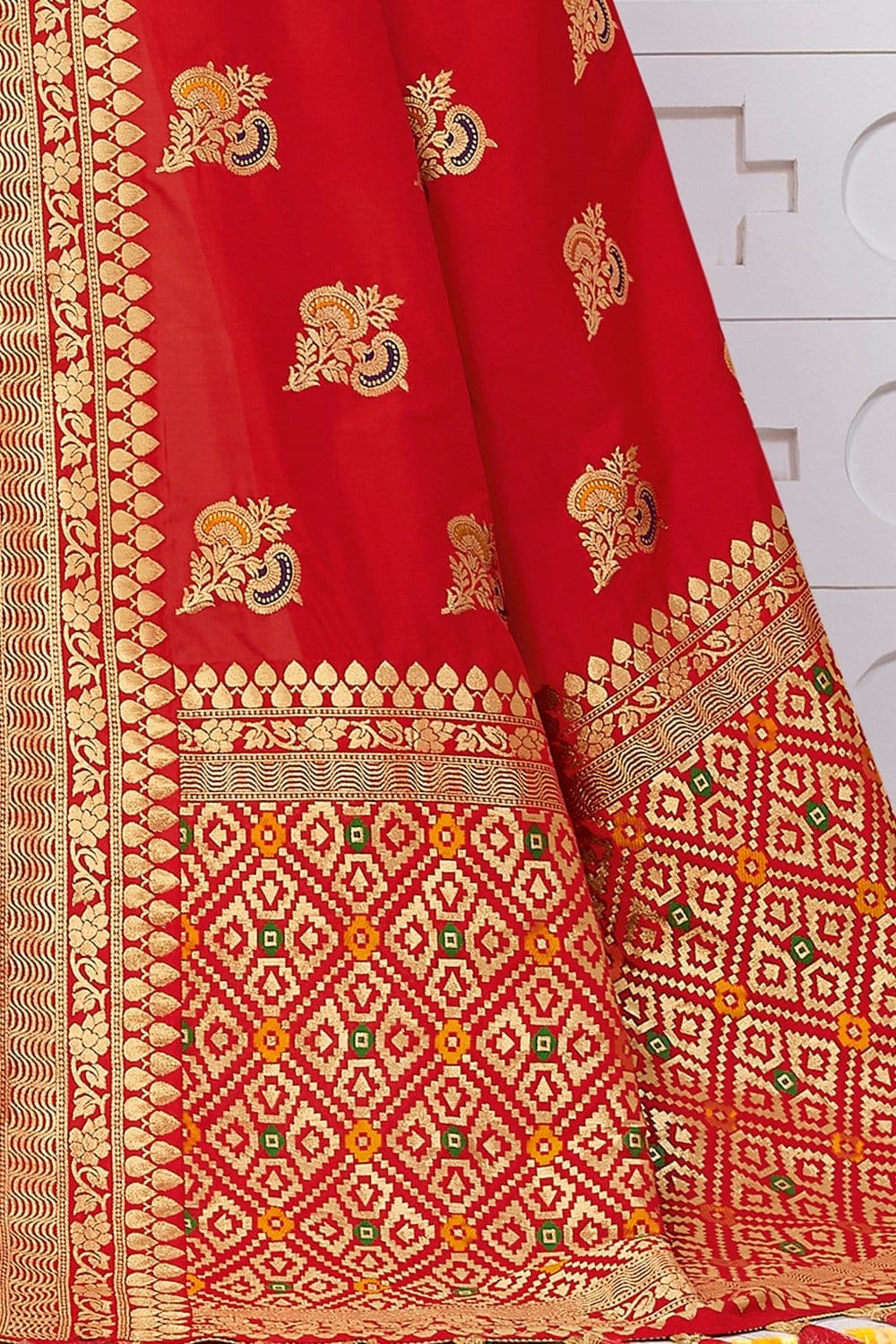 Beautiful ladybug red banarasi  saree - From Wedding sutra collection - Buy online on Karagiri - Free shipping to USA
