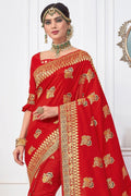 Beautiful ladybug red banarasi  saree - From Wedding sutra collection - Buy online on Karagiri - Free shipping to USA