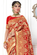 Beautiful lava red banarasi  saree - From Wedding sutra collection - Buy online on Karagiri - Free shipping to USA