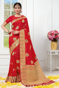 Beautiful lobster red banarasi  saree - From Wedding sutra collection - Buy online on Karagiri - Free shipping to USA