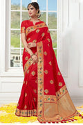 Beautiful radish red banarasi  saree - From Wedding sutra collection - Buy online on Karagiri - Free shipping to USA