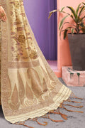 Banarasi Saree Beige Cream Floral Printed Banarasi Saree saree online