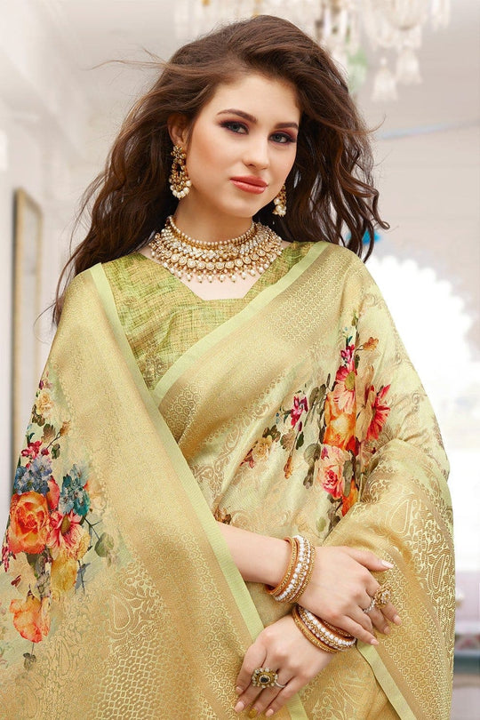 Beige Cream Zari Woven Banarasi Saree