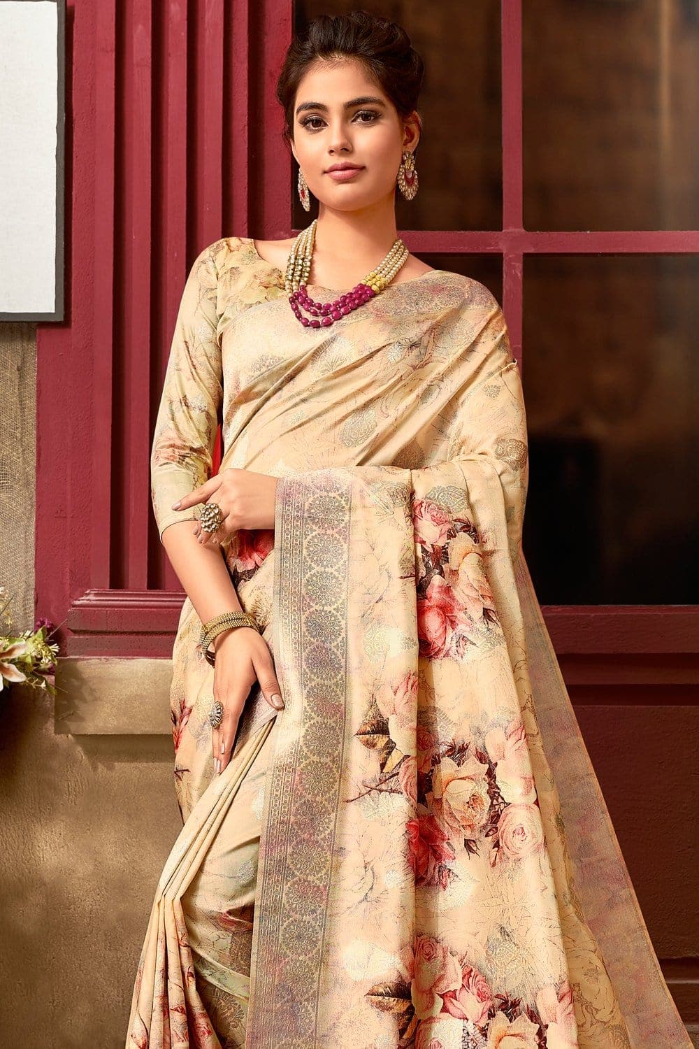 Banarasi Saree Beige Silver Customised Banarasi Saree - From Destination Wedding Edit saree online