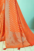 Banarasi Saree Blaze Orange Small Butta Woven Banarasi Saree saree online