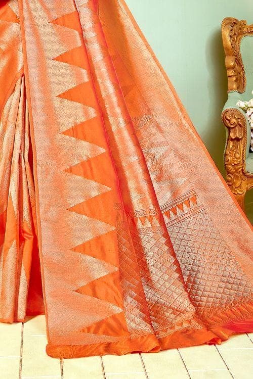 Banarasi Saree Blaze Orange Zari Woven Banarasi Saree saree online