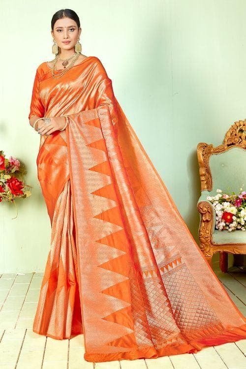 Banarasi Saree Blaze Orange Zari Woven Banarasi Saree saree online