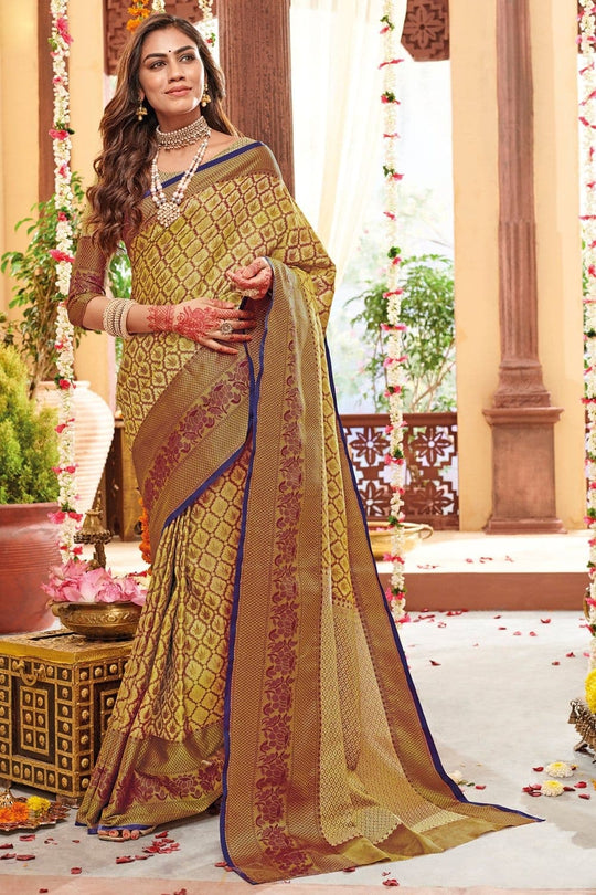 Banarasi Saree Blonde Yellow,Brown Zari Woven Banarasi Saree saree online