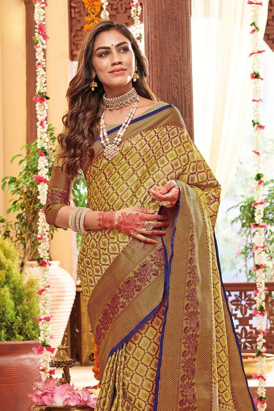 Banarasi Saree Blonde Yellow,Brown Zari Woven Banarasi Saree saree online