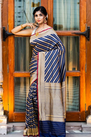 Blue Gold Dual Tone Banarasi Saree