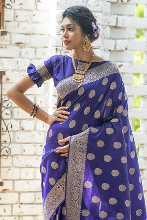 Bluebonnet Blue Zari Butta Saree