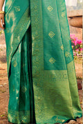Bluish Green Zari Woven Banarasi Saree