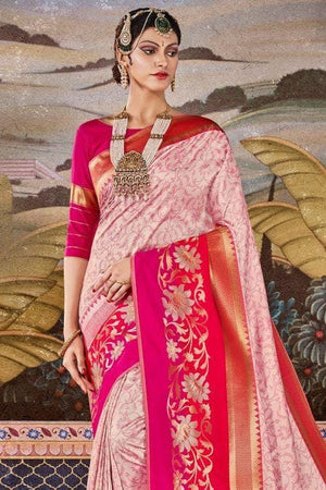 Blush Pink Zari Woven Banarasi Saree