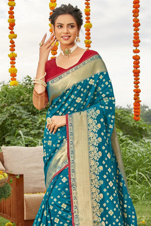 Boondi Blue Banarasi Saree