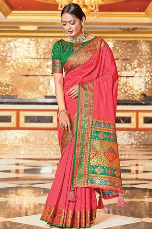 Brick Pink Banarasi Saree