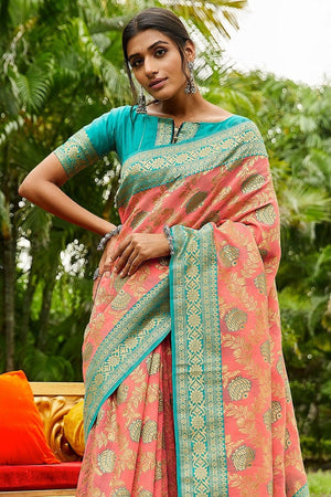 Brick Pink Designer Banarasi Saree