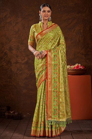 Bright Green Banarasi Saree