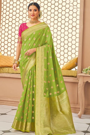 Bright Green Banarasi Saree