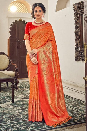 Bright Orange Banarasi Saree