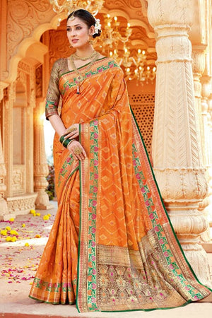 Bright Orange Banarasi Saree