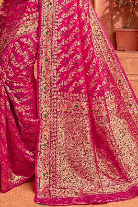 Banarasi Saree Bright Pink Heavy Zari Woven Banarasi Saree saree online