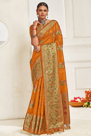 Bright Yellow Banarasi Saree