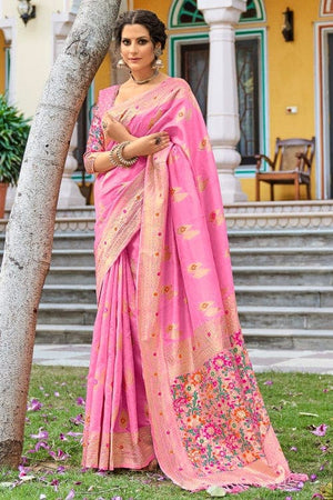 Bubblegum Pink Banarasi Saree