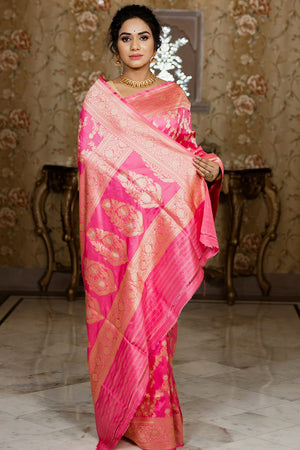 Bubblegum Pink Banarasi Saree