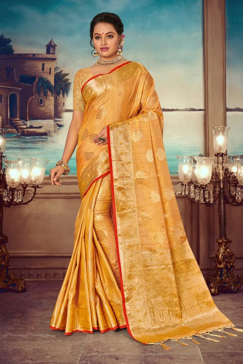 yellow banarasi saree