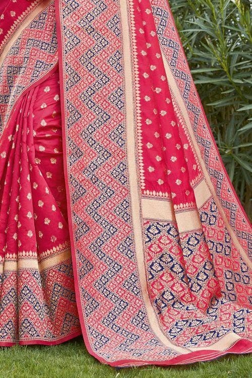 red zari banarasi saree