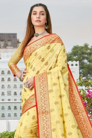 Banarasi Saree Canary Yellow Banarasi Raw Silk Saree saree online