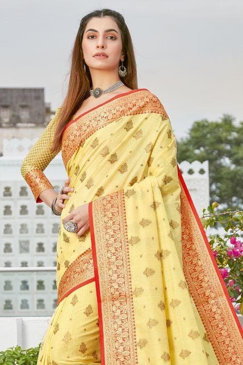 Banarasi Saree Canary Yellow Banarasi Raw Silk Saree saree online