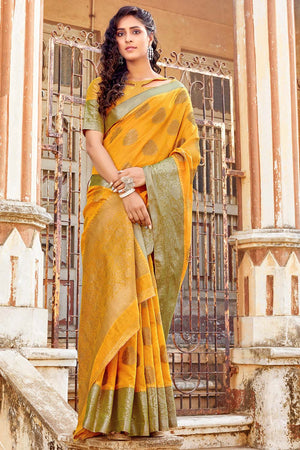 Canary Yellow Banarasi Saree