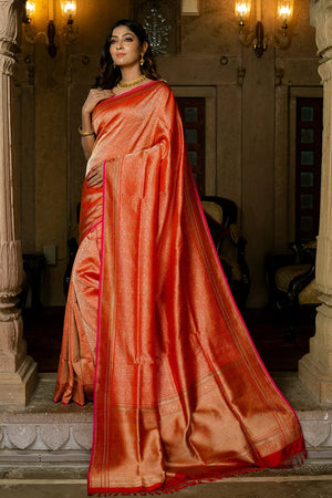 Candy Apple Red Banarasi Saree
