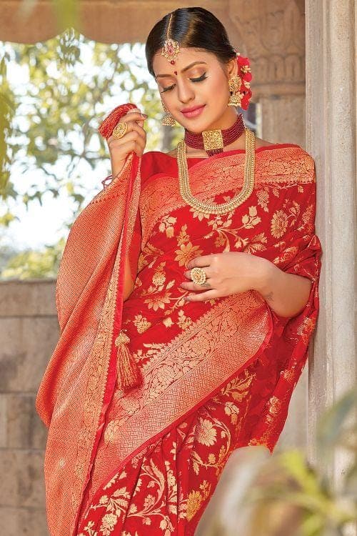 Candy Red Banarasi Butta Saree