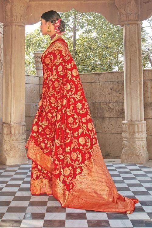 Candy Red Banarasi Butta Saree