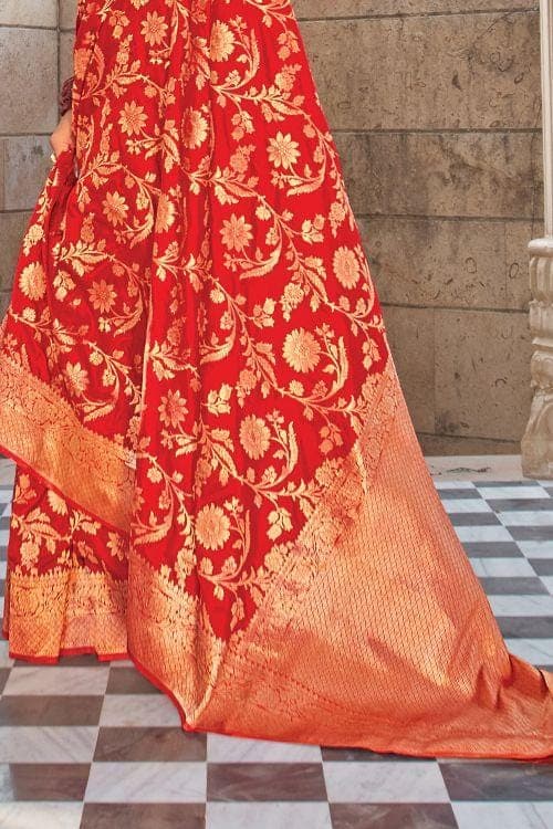 Candy Red Banarasi Butta Saree