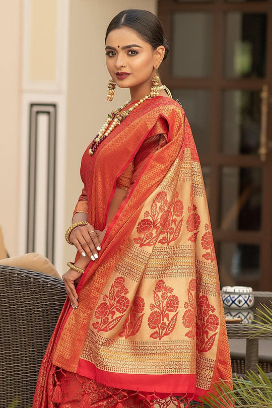 Candy Red Banarasi Saree