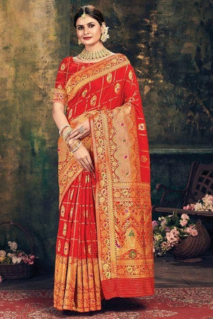 Candy Red Banarasi Saree