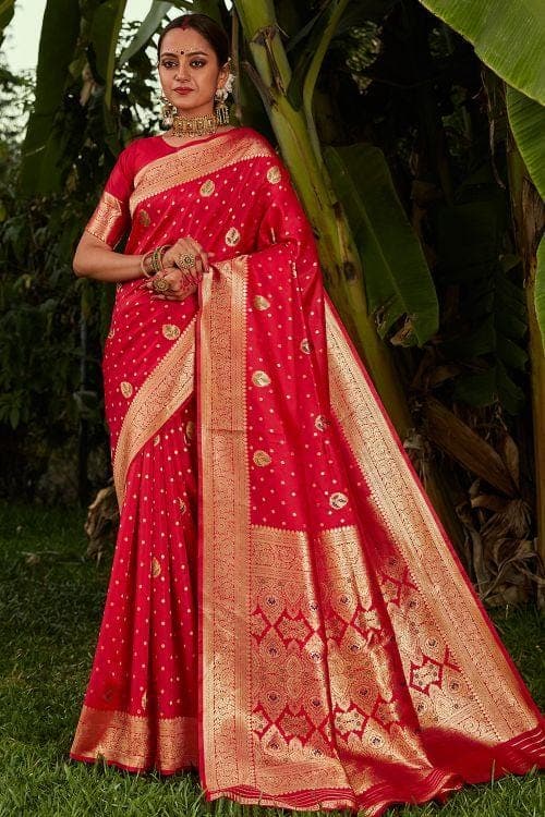 Banarasi Saree Candy Red Zari Weaved Banarasi Saree saree online