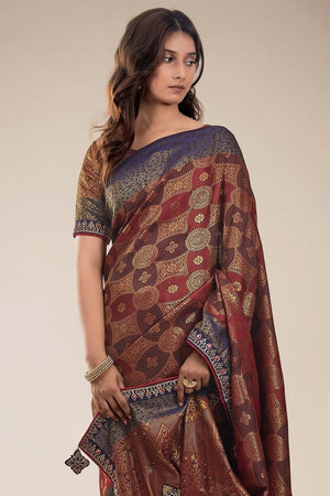 Caramel Brown Tanchoi Banarasi Saree