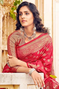 Banarasi Saree Cardinal Red Small Butta Woven Banarasi Saree saree online