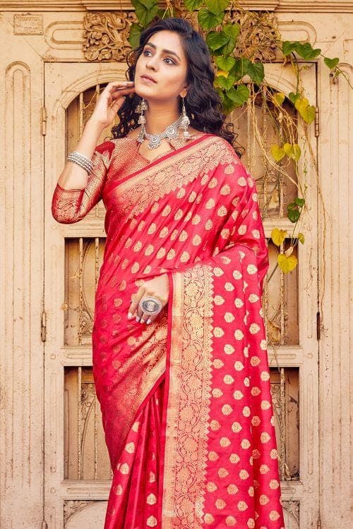 Banarasi Saree Cardinal Red Small Butta Woven Banarasi Saree saree online